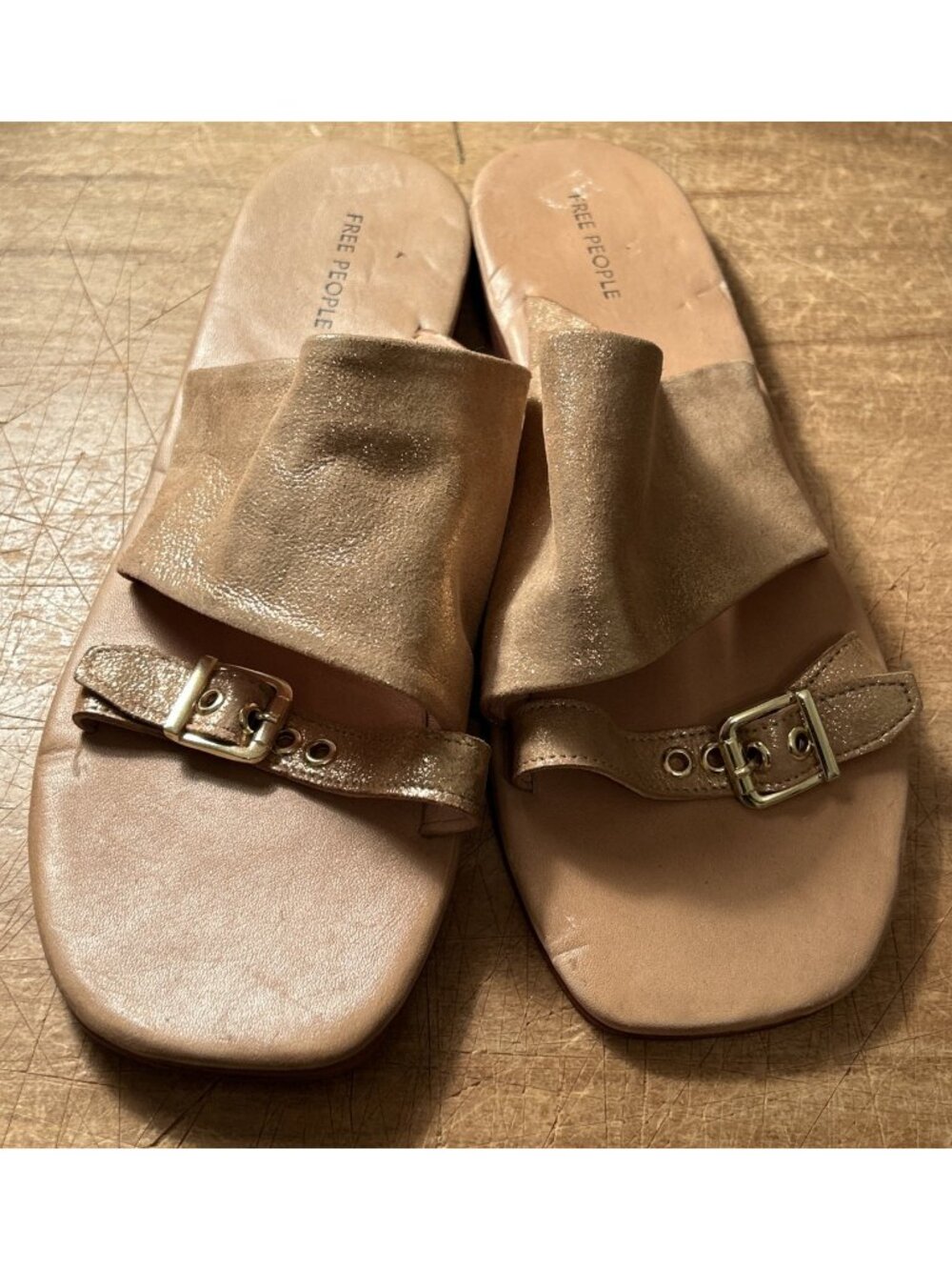 Free People Mila Minimal Sandals Womens Size 7.5 Rose Gold Leather Slip On - Picture 2 of 8